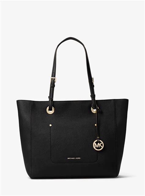 michael kors bag tote black|michael kors black leather bag.